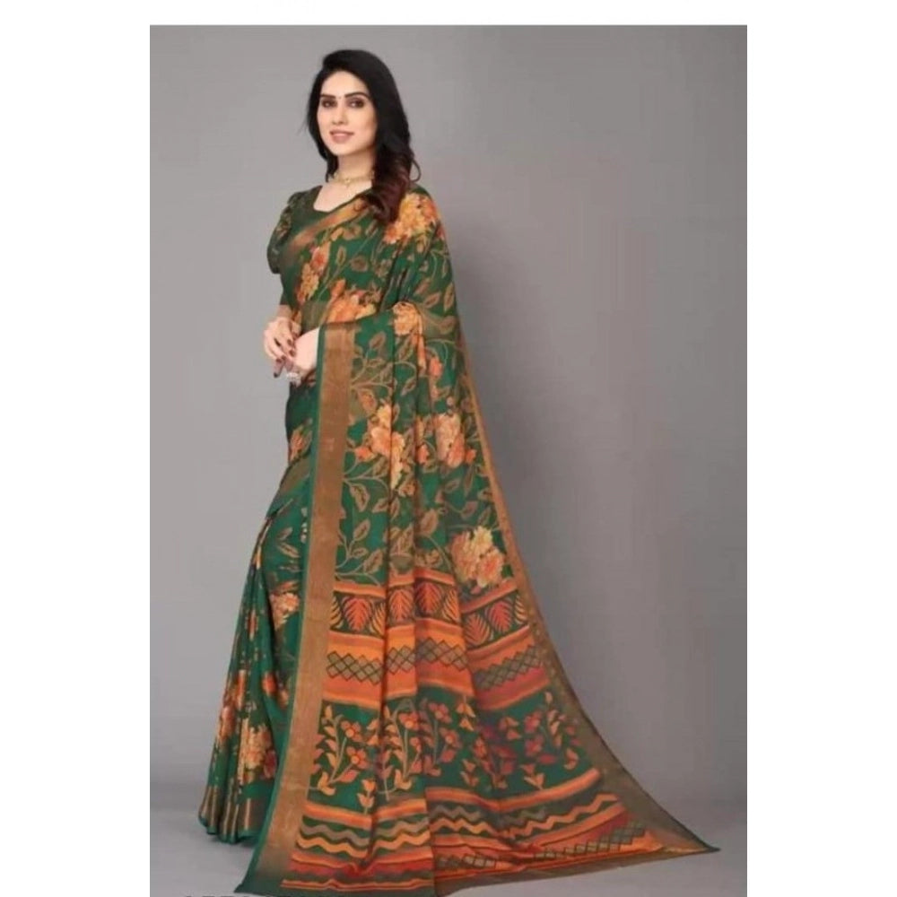 Vaystra Viscose Rayon Printed Saree With Unstitched Blouse – Green