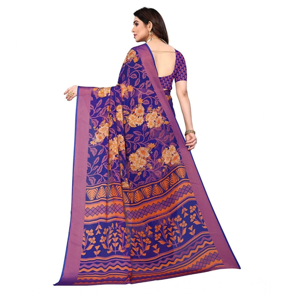 Vaystra Viscose Rayon Printed Saree With Unstitched Blouse – Blue