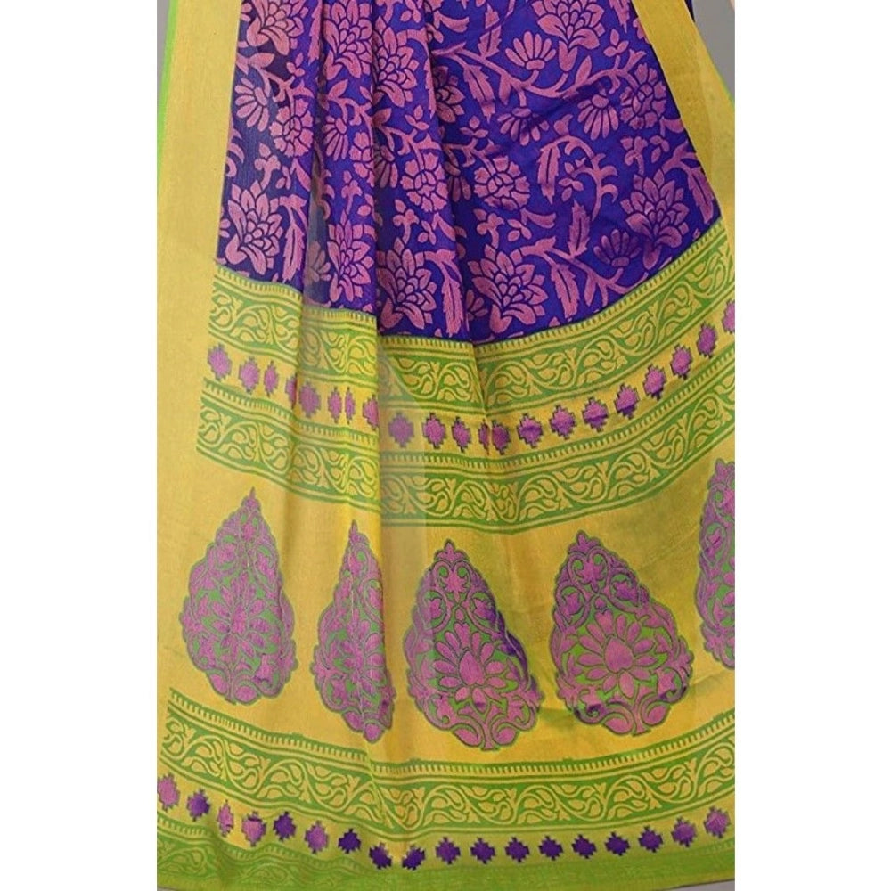 Vaystra Viscose Rayon Printed Saree With Unstitched Blouse – Blue