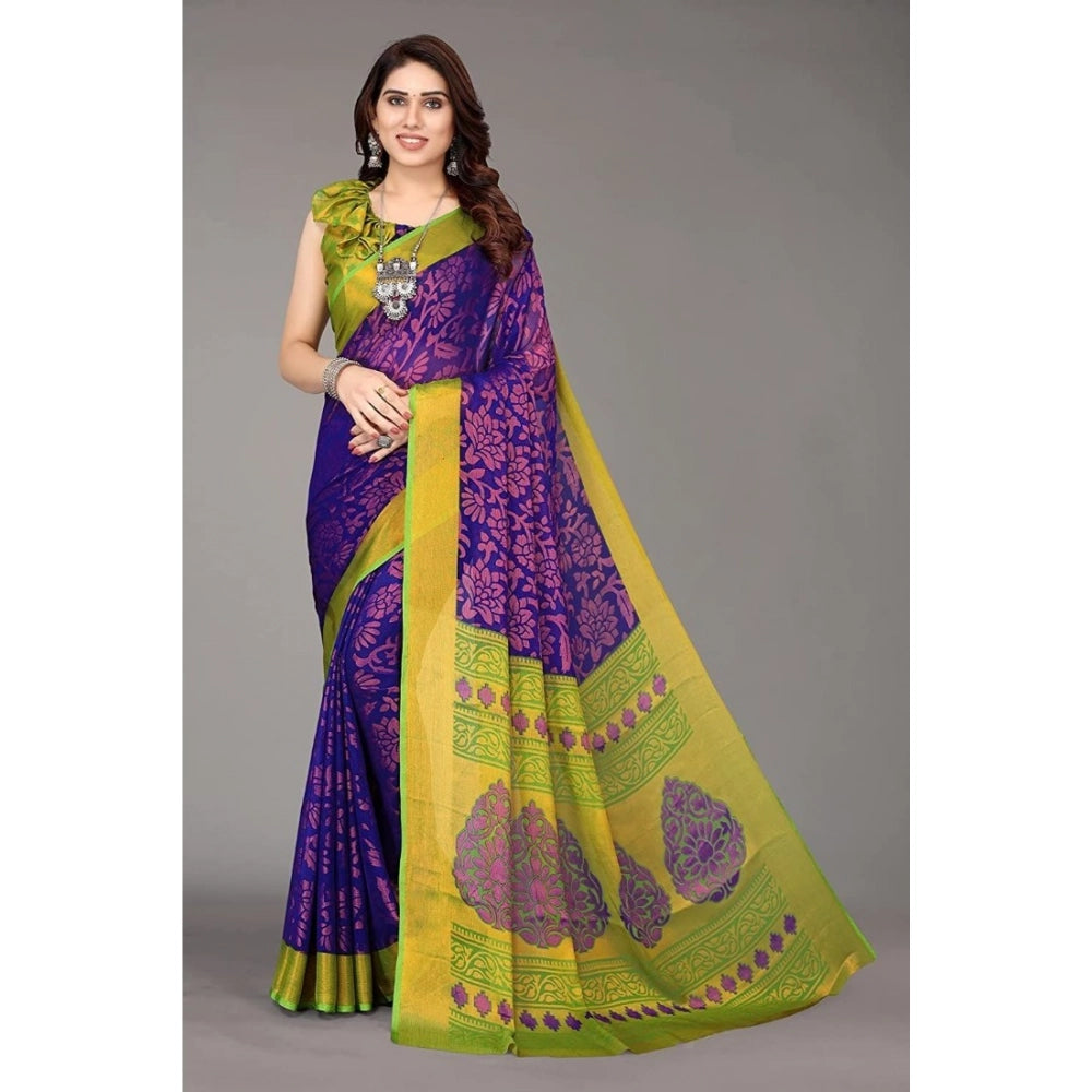 Vaystra Viscose Rayon Printed Saree With Unstitched Blouse – Blue