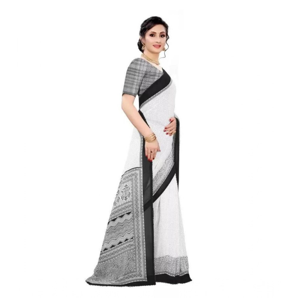 Vaystra Georgette Printed Saree With Unstitched Blouse – Black