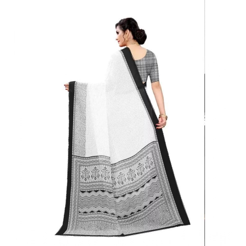Vaystra Georgette Printed Saree With Unstitched Blouse – Black