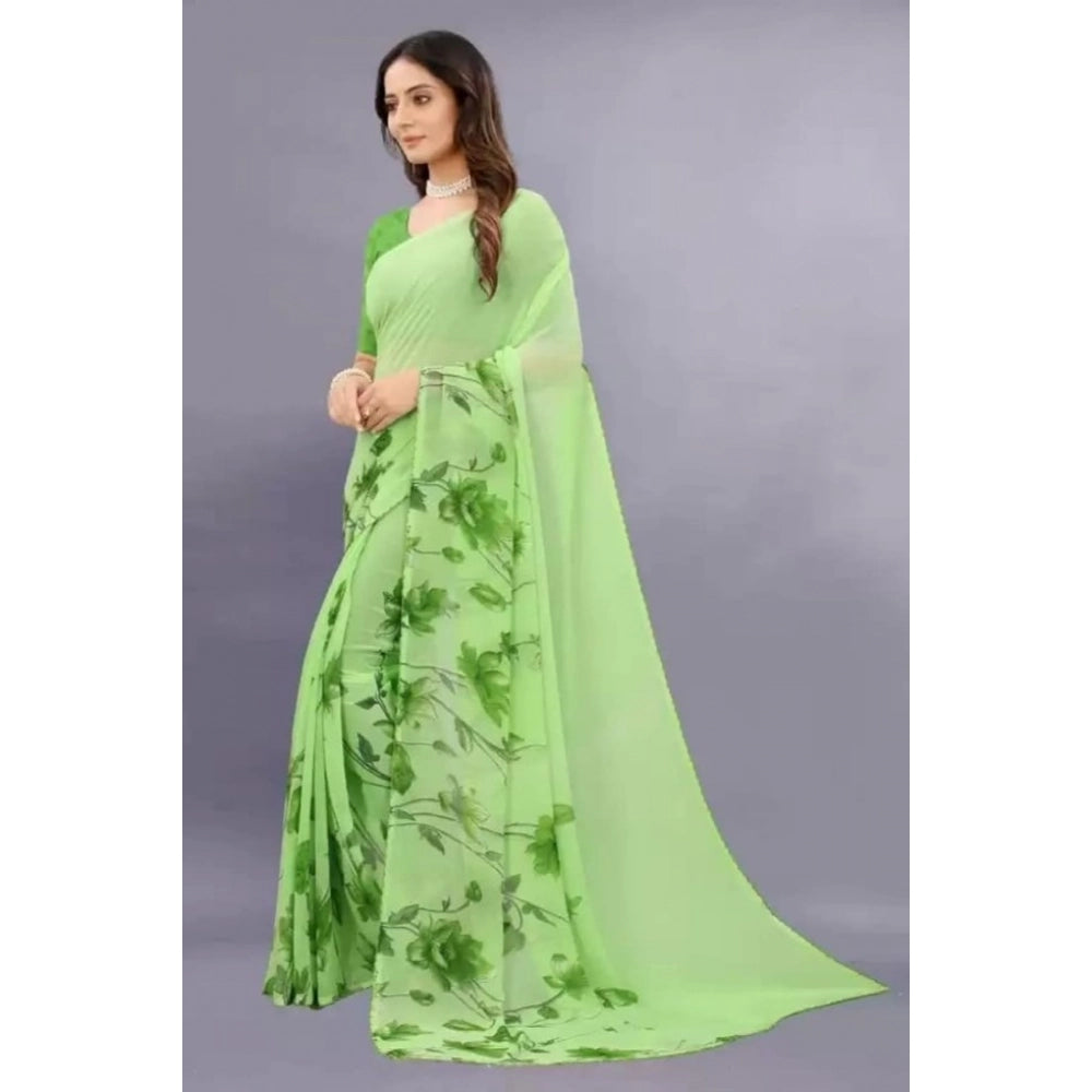 Vaystra Georgette Printed Saree With Unstitched Blouse – Green