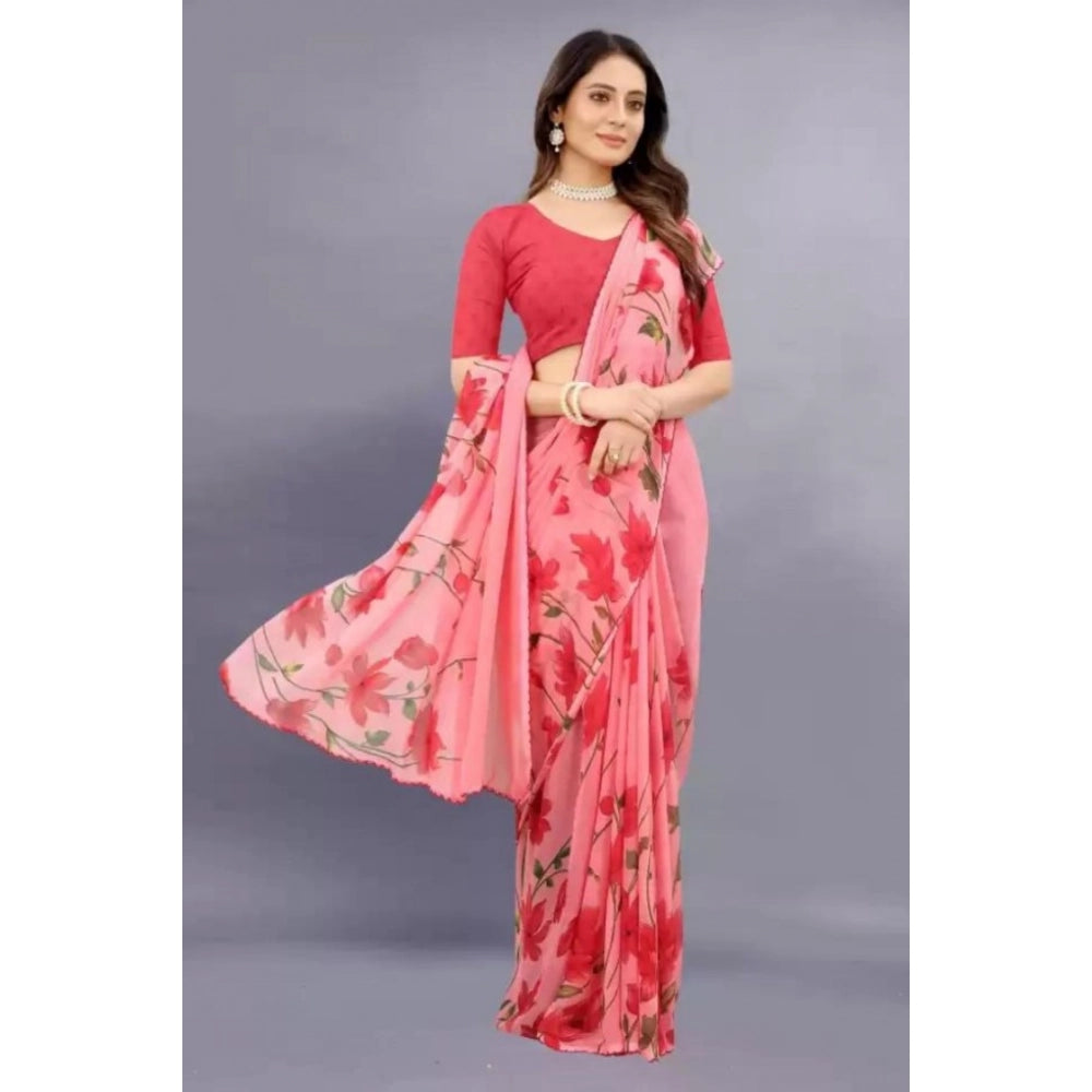 Vaystra Georgette Printed Saree With Unstitched Blouse – Red