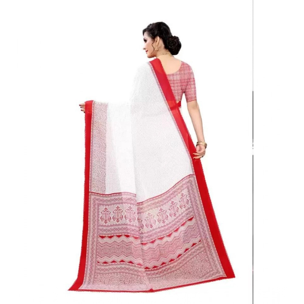 Vaystra Georgette Printed Saree With Unstitched Blouse – Red