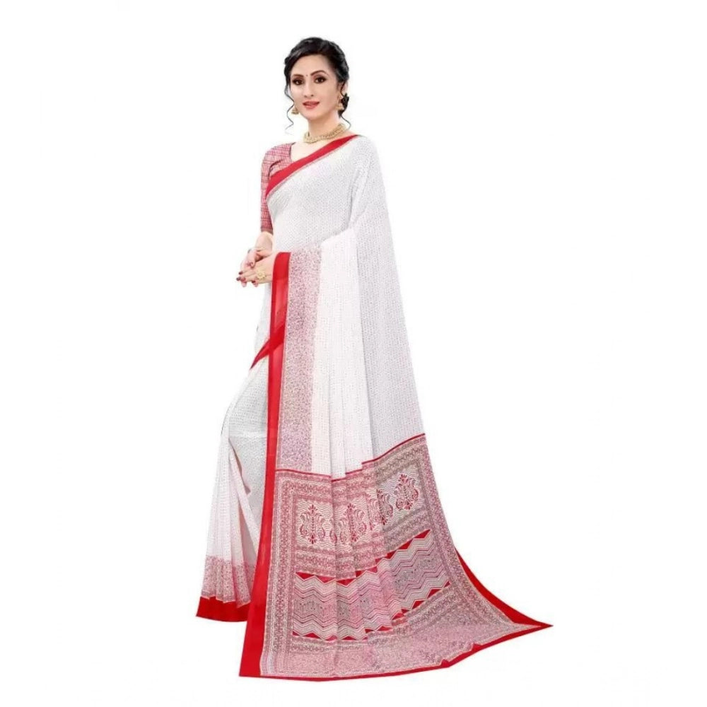 Vaystra Georgette Printed Saree With Unstitched Blouse – Red