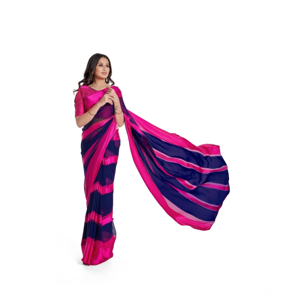 Vaystra Satin Patta Printed Saree With Unstitched Blouse – Pink