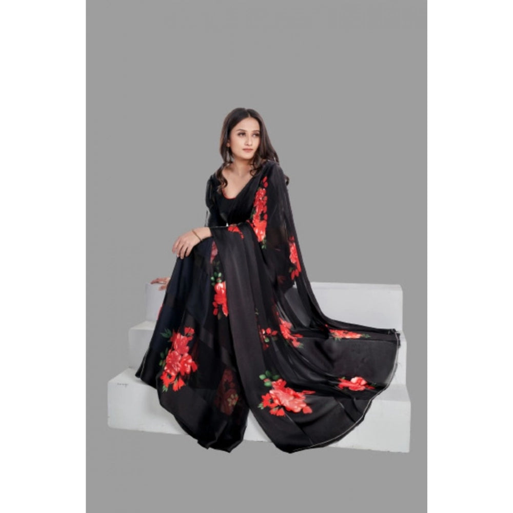 Vaystra Satin Patta Printed Saree With Unstitched Blouse – Red