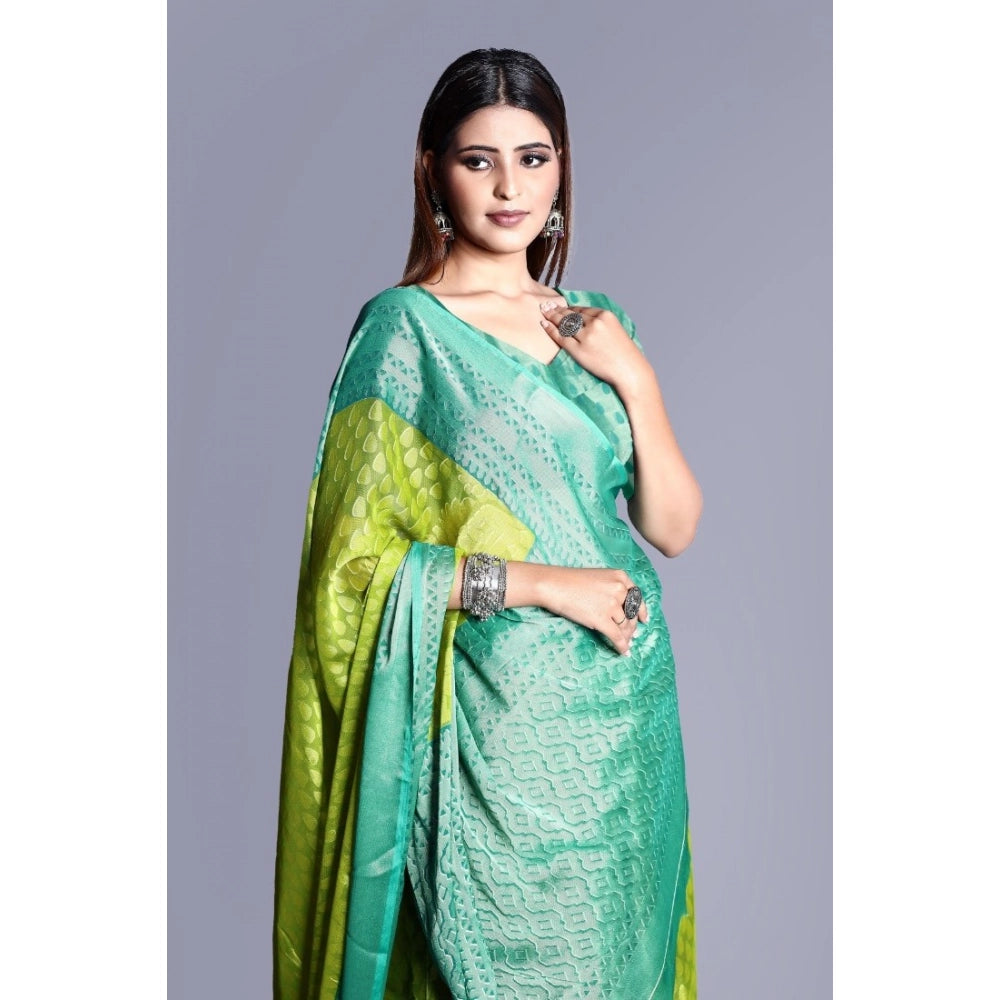 Vaystra Viscose Rayon Printed Saree With Unstitched Blouse – Green
