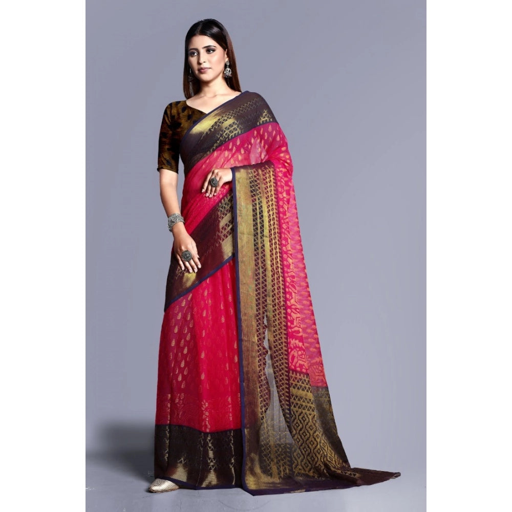 Vaystra Viscose Rayon Printed Saree With Unstitched Blouse – Pink