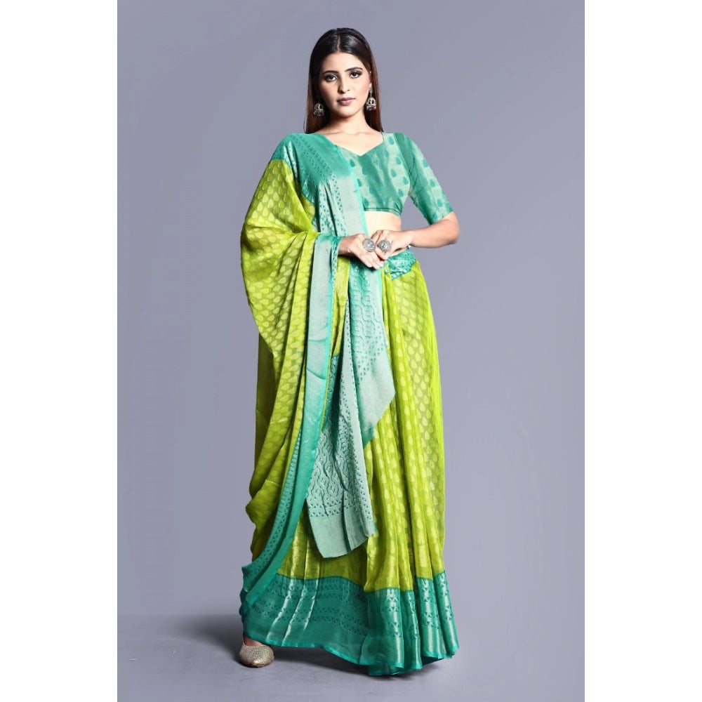 Vaystra Viscose Rayon Printed Saree With Unstitched Blouse – Green