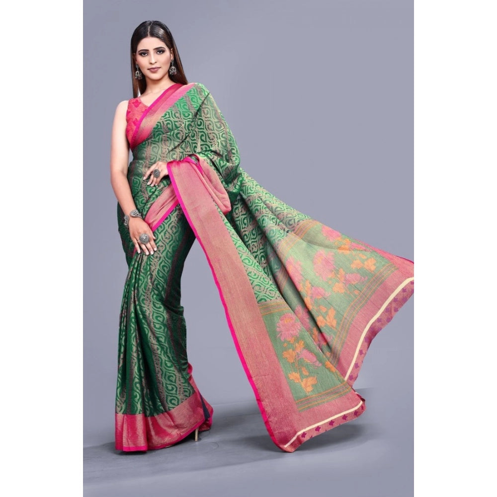 Vaystra Viscose Rayon Printed Saree With Unstitched Blouse – Rama