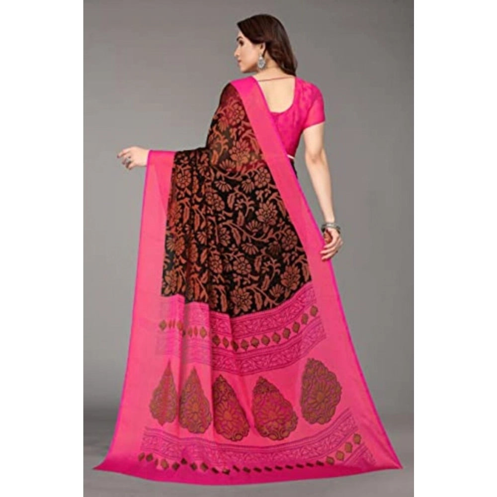 Vaystra Viscose Rayon Printed Saree With Unstitched Blouse – Black