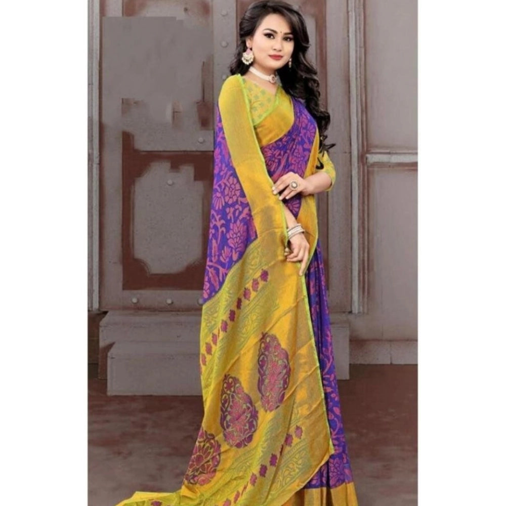 Vaystra Viscose Rayon Printed Saree With Unstitched Blouse – Blue