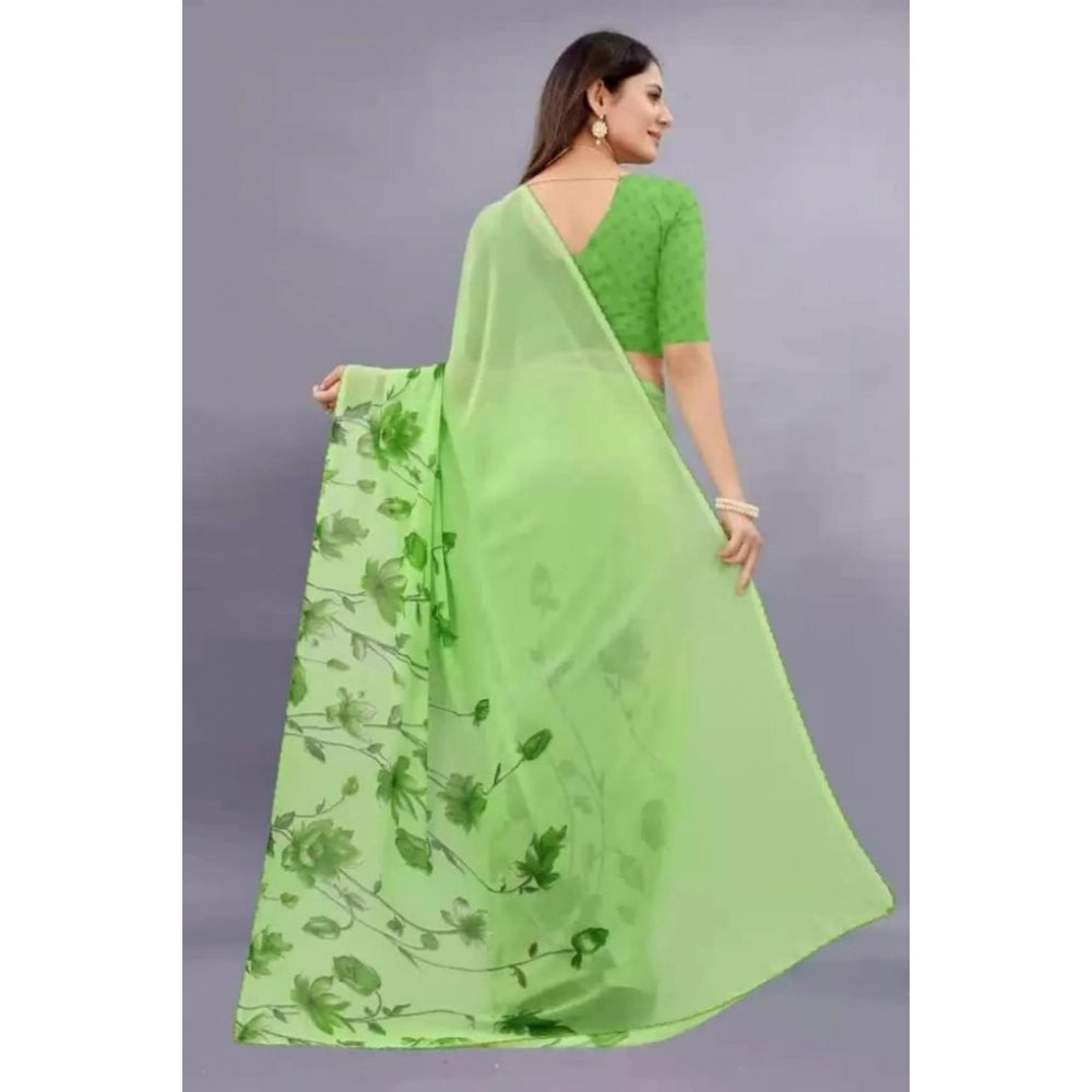 Vaystra Georgette Printed Saree With Unstitched Blouse – Green