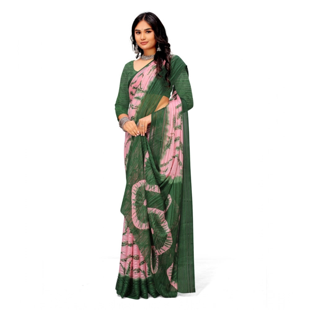 Vaystra Georgette Printed Saree With Unstitched Blouse – Green