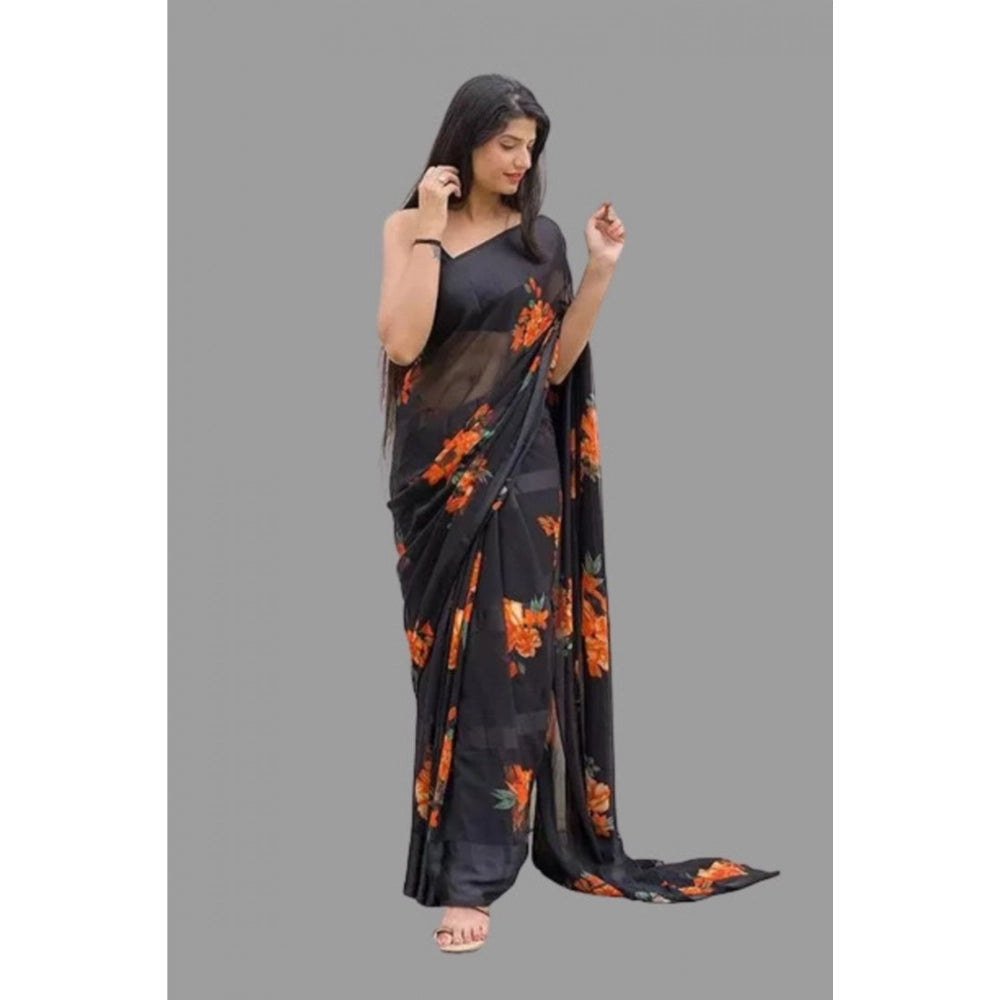 Vaystra Satin Patta Printed Saree With Unstitched Blouse – Orange
