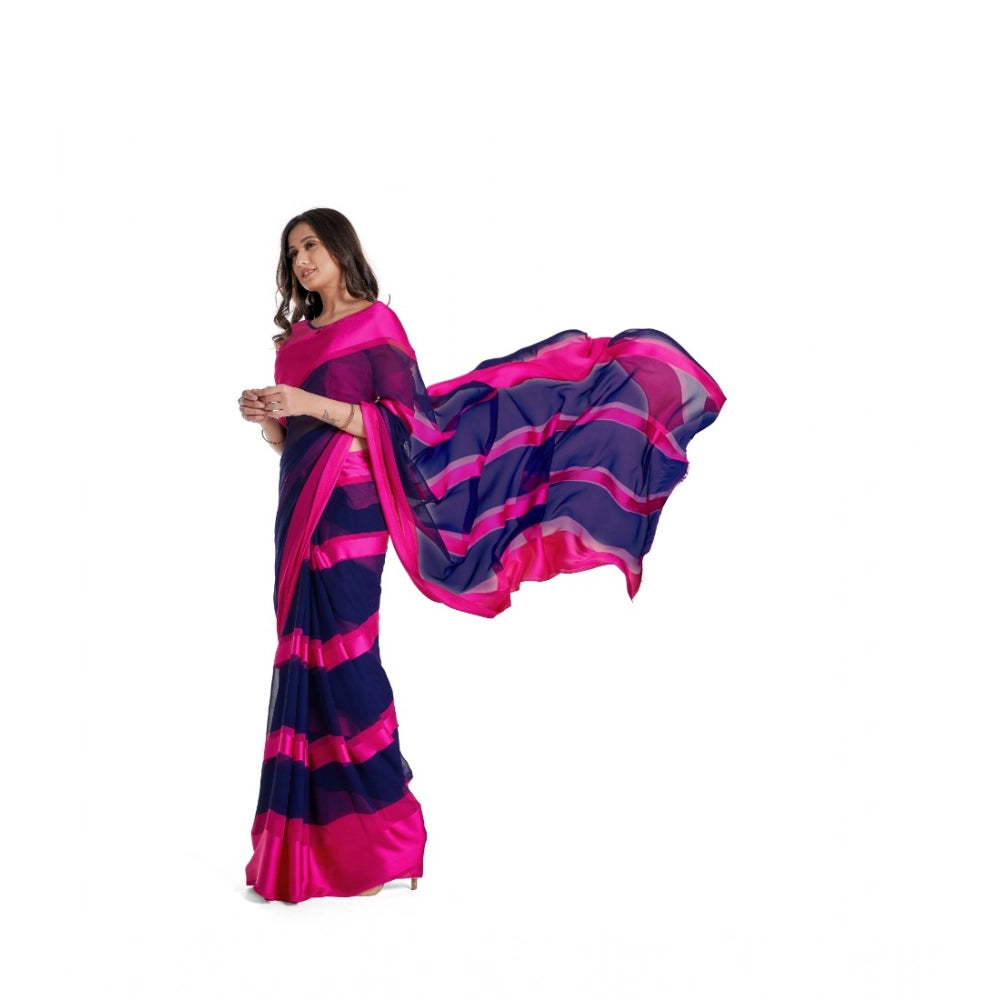 Vaystra Satin Patta Printed Saree With Unstitched Blouse – Pink