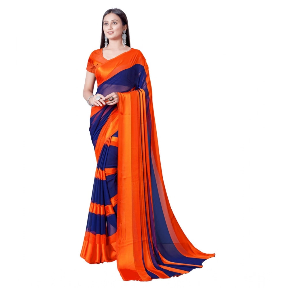 Vaystra Satin Patta Printed Saree With Unstitched Blouse – Orange