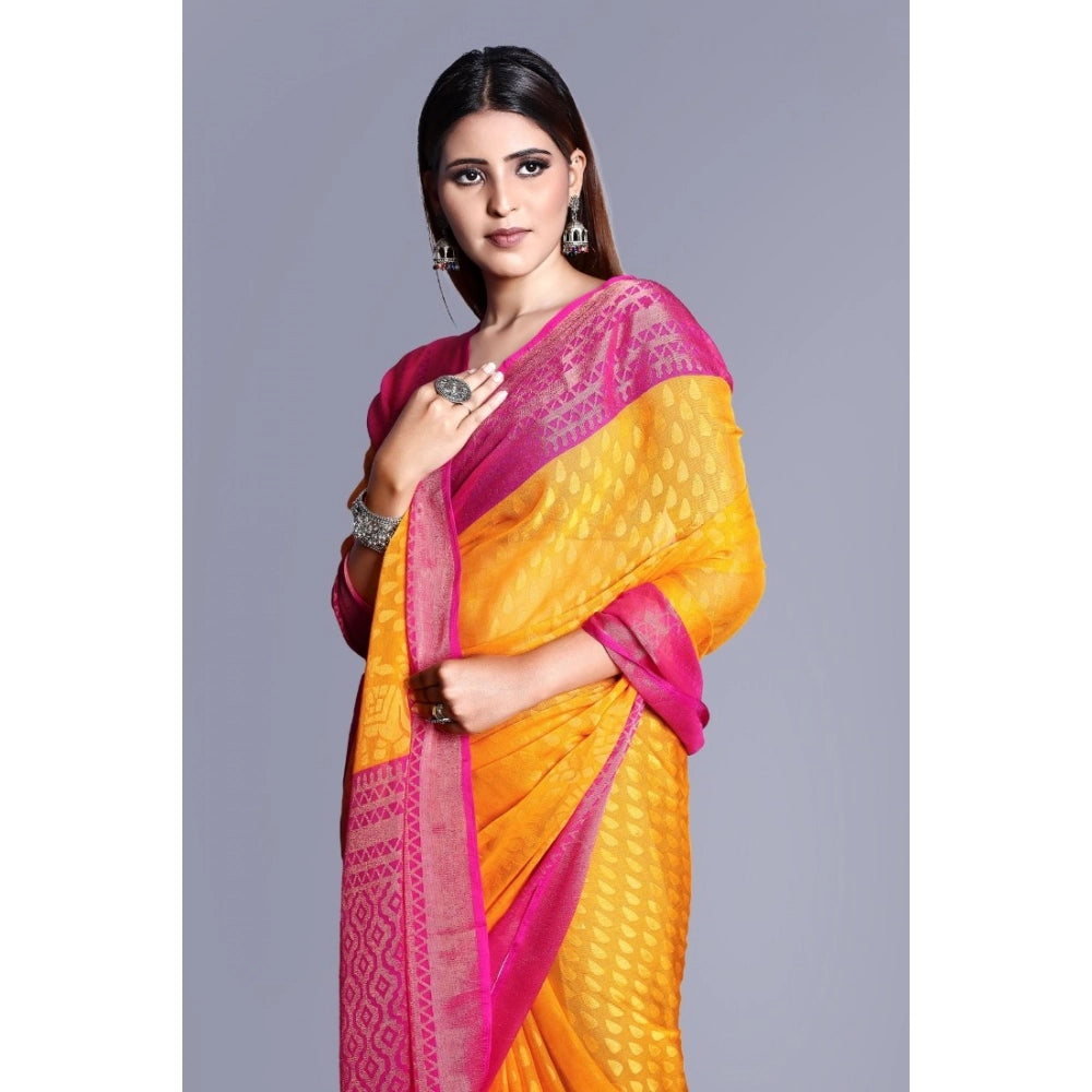 Vaystra Viscose Rayon Printed Saree With Unstitched Blouse – Yellow