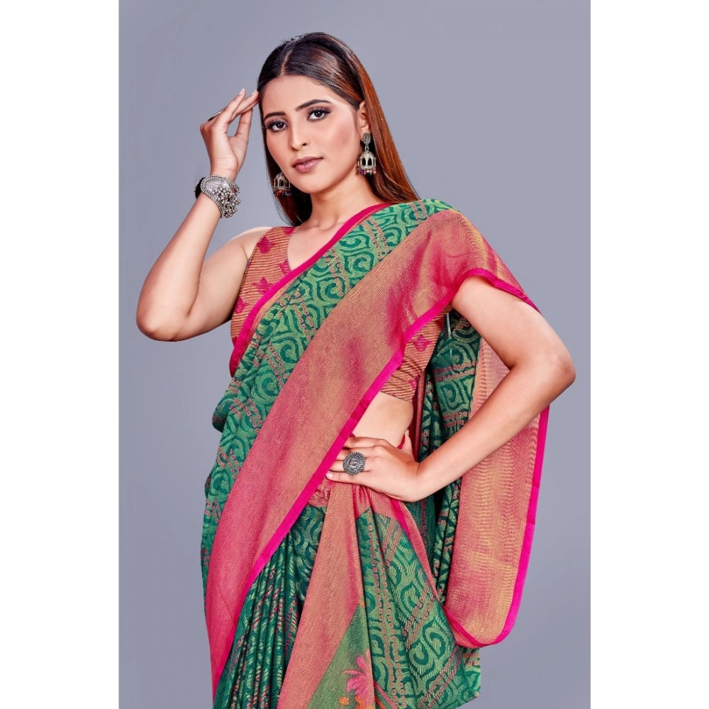 Vaystra Viscose Rayon Printed Saree With Unstitched Blouse – Rama