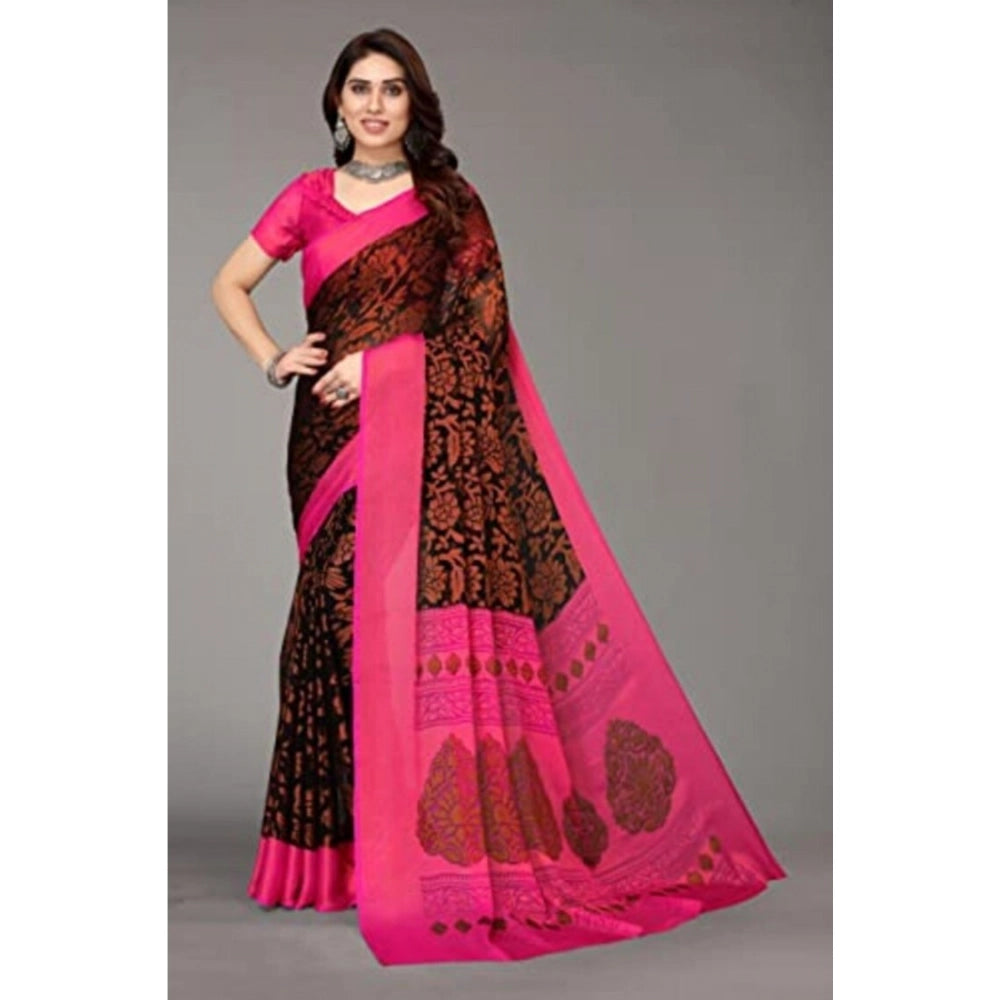 Vaystra Viscose Rayon Printed Saree With Unstitched Blouse – Black