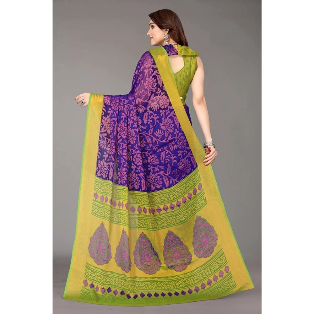 Vaystra Viscose Rayon Printed Saree With Unstitched Blouse – Blue