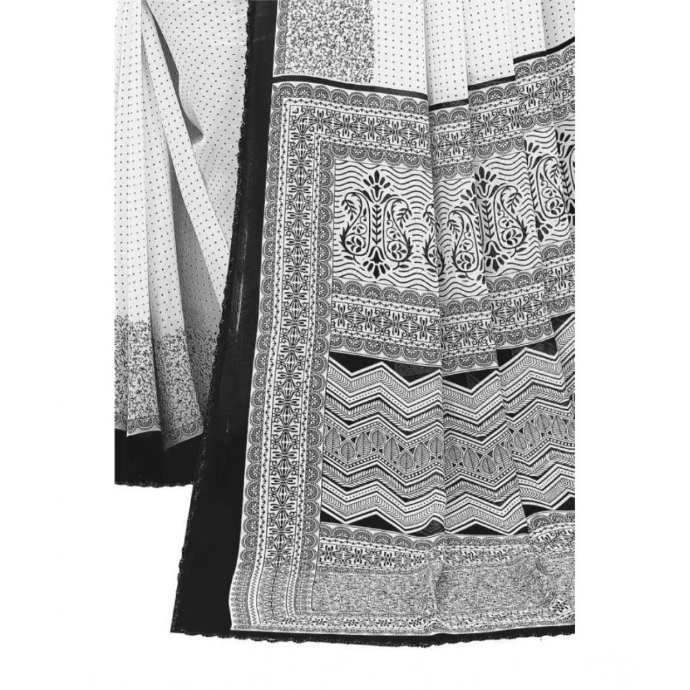 Vaystra Georgette Printed Saree With Unstitched Blouse – Black