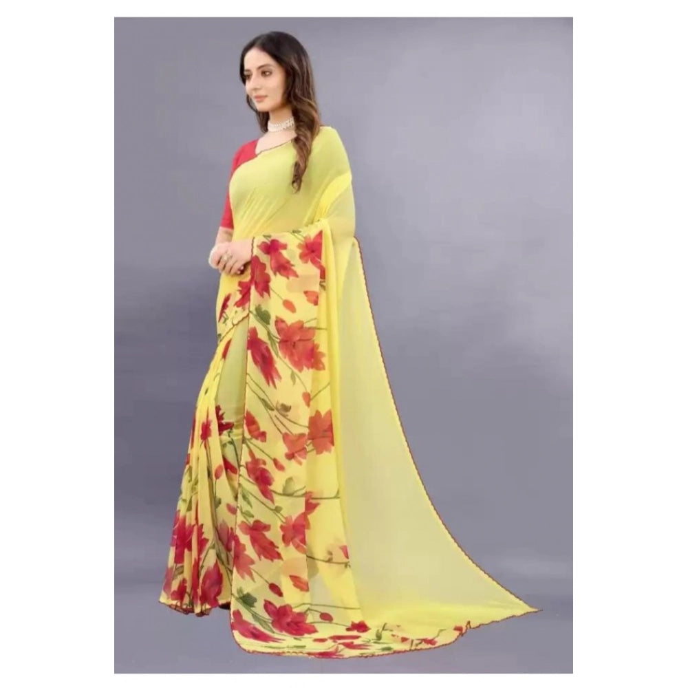 Vaystra Georgette Printed Saree With Unstitched Blouse – Yellow