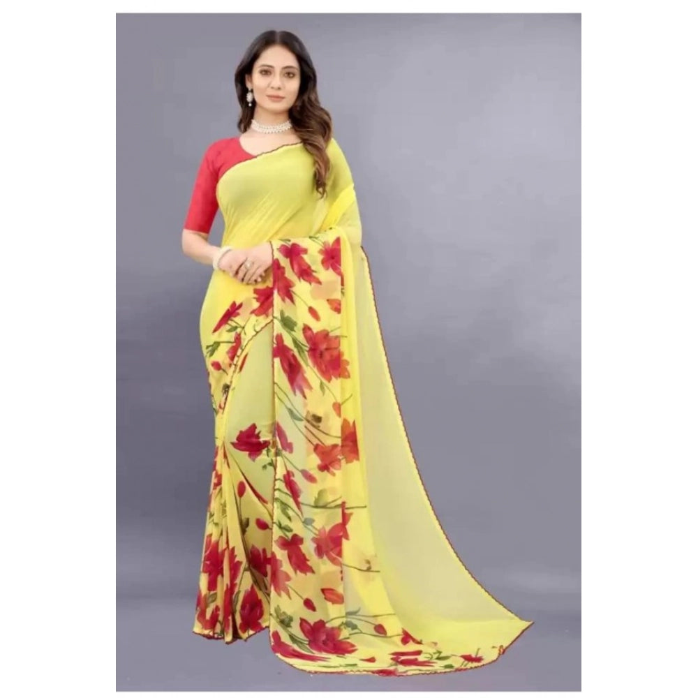 Vaystra Georgette Printed Saree With Unstitched Blouse – Yellow