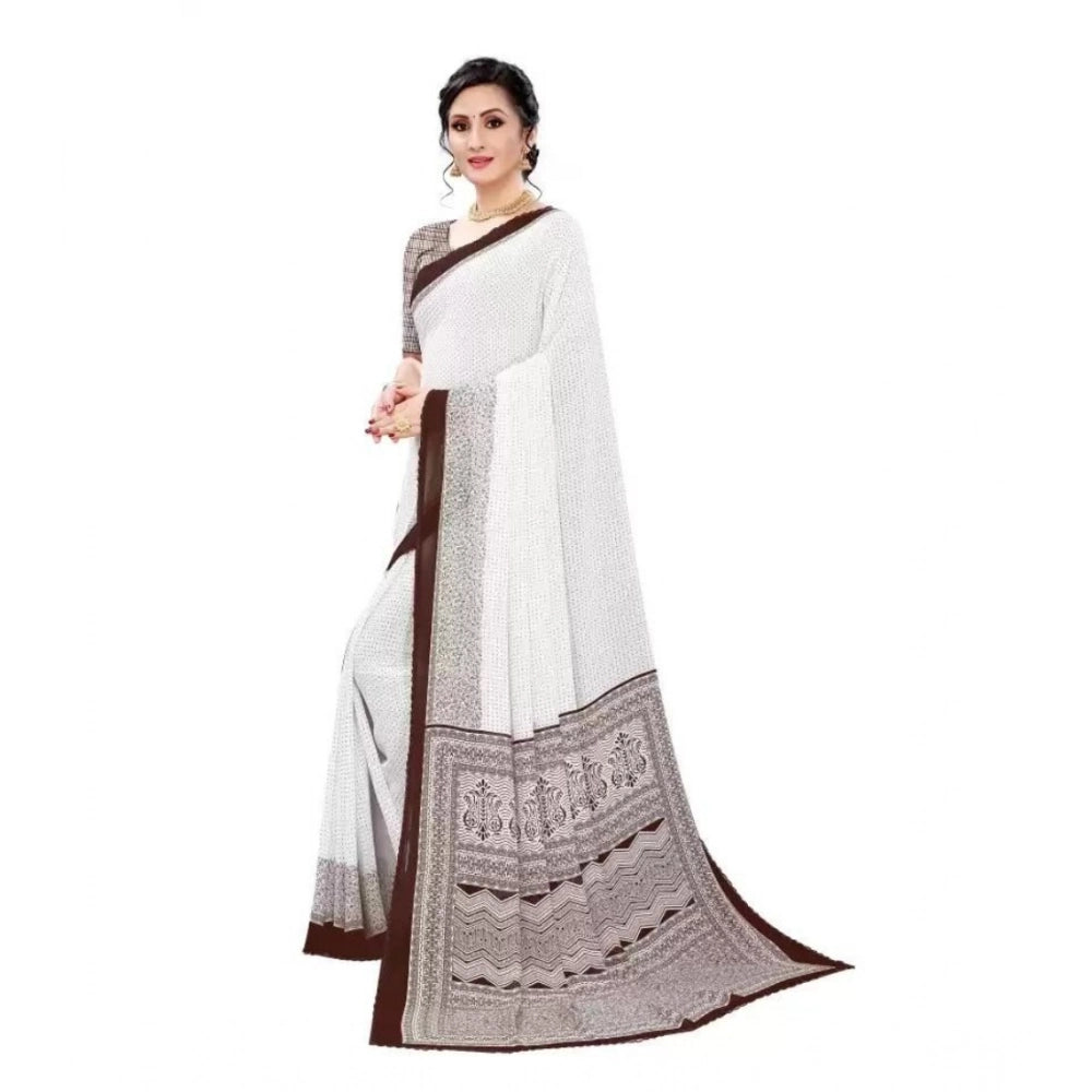 Vaystra Georgette Printed Saree With Unstitched Blouse – Coffee