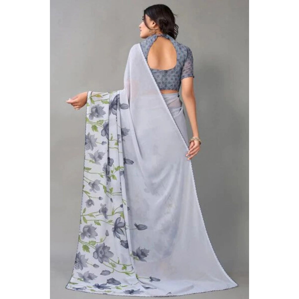 Vaystra Georgette Printed Saree With Unstitched Blouse – Grey