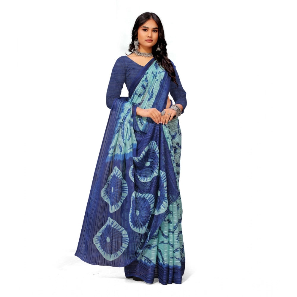 Vaystra Georgette Printed Saree With Unstitched Blouse – Blue