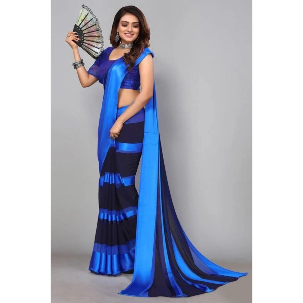 Vaystra Satin Patta Printed Saree With Unstitched Blouse – Skyblue