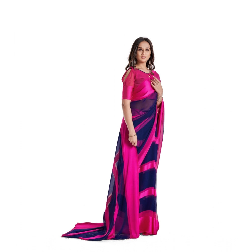 Vaystra Satin Patta Printed Saree With Unstitched Blouse – Pink