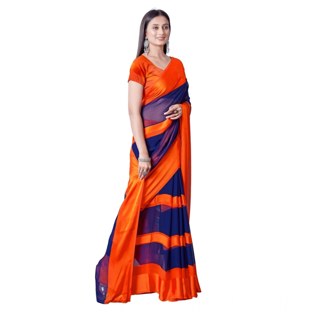 Vaystra Satin Patta Printed Saree With Unstitched Blouse – Orange