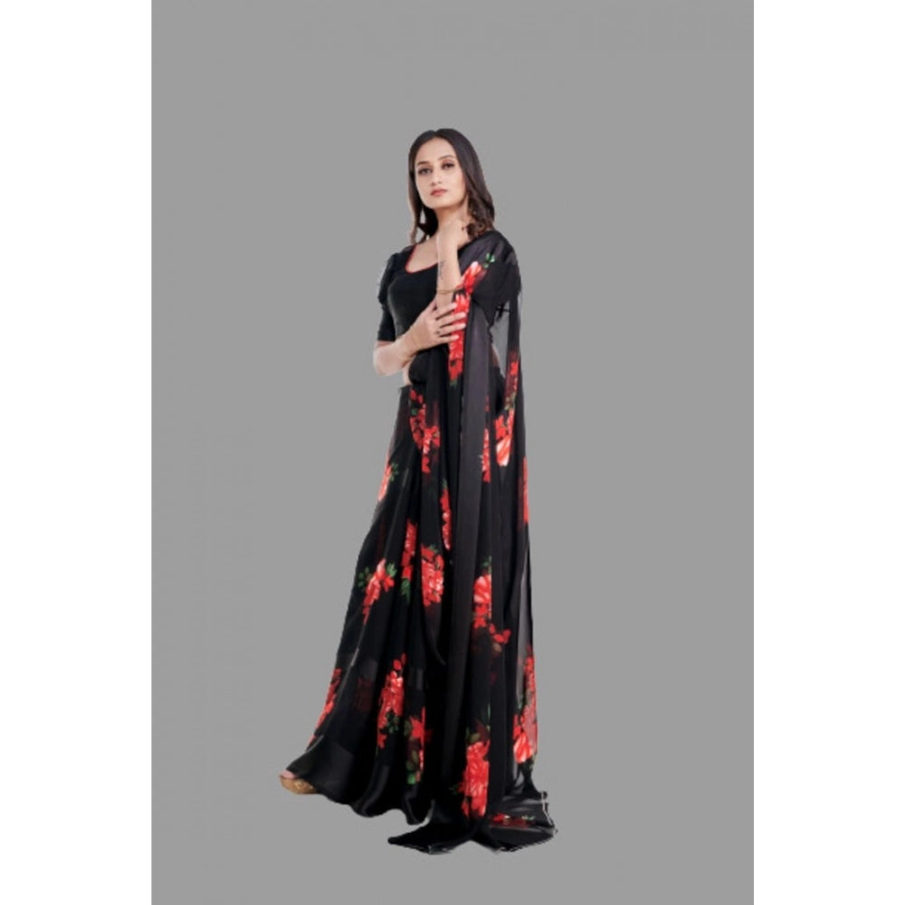 Vaystra Satin Patta Printed Saree With Unstitched Blouse – Red