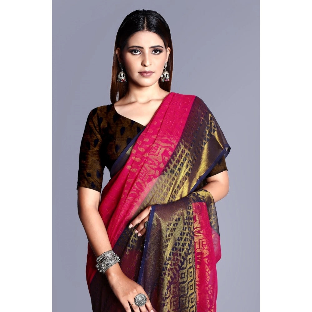 Vaystra Viscose Rayon Printed Saree With Unstitched Blouse – Pink