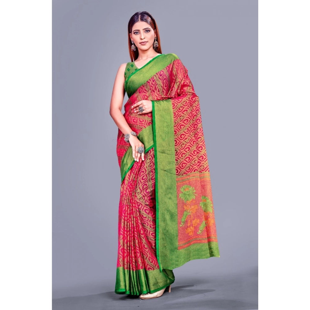 Vaystra Viscose Rayon Printed Saree With Unstitched Blouse – Pink