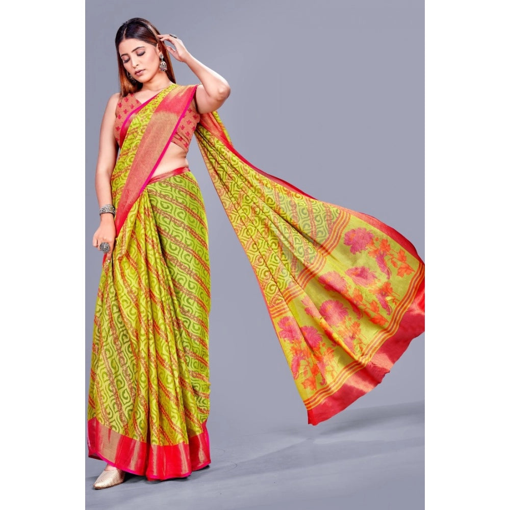 Vaystra Viscose Rayon Printed Saree With Unstitched Blouse – Green