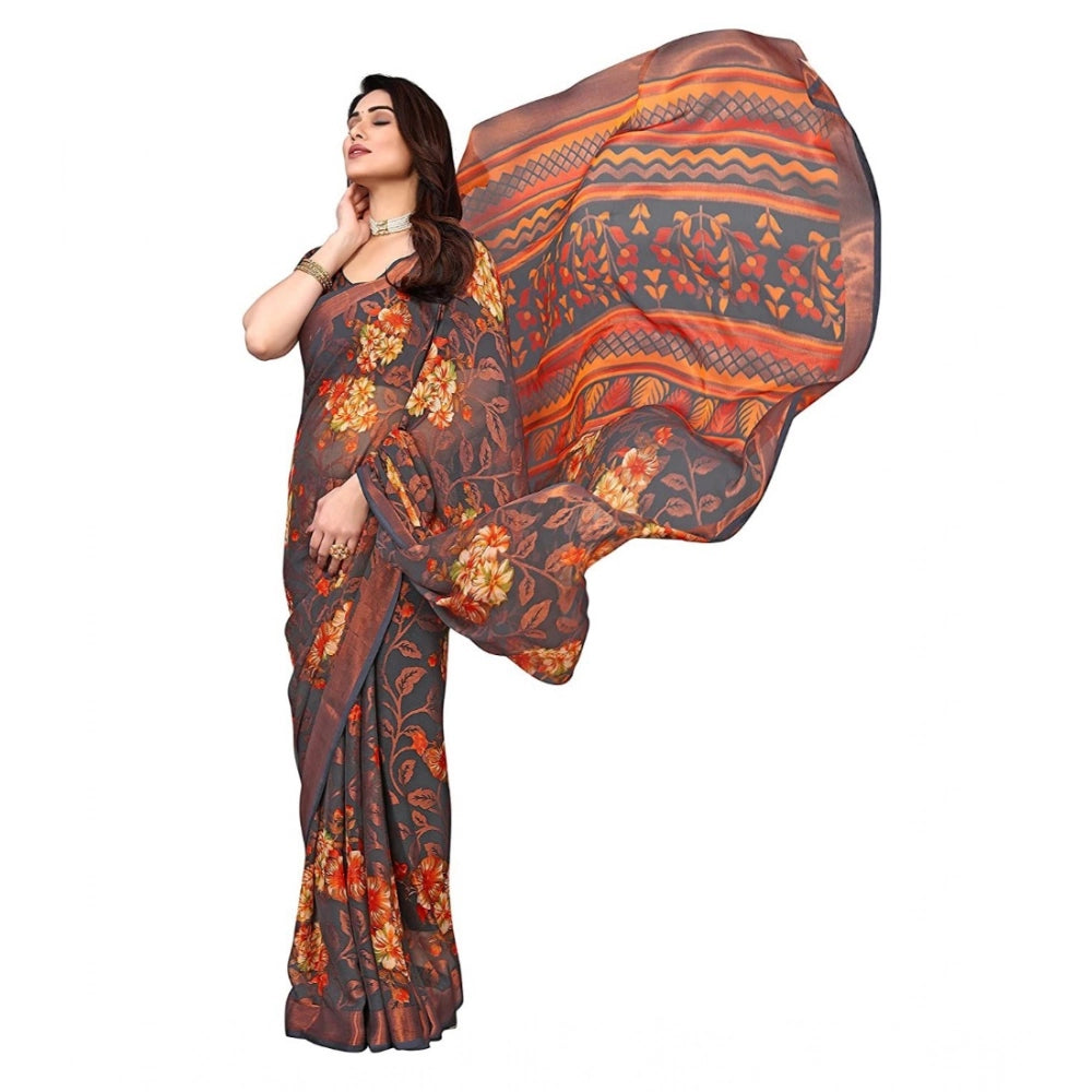 Vaystra Viscose Rayon Printed Saree With Unstitched Blouse – Grey