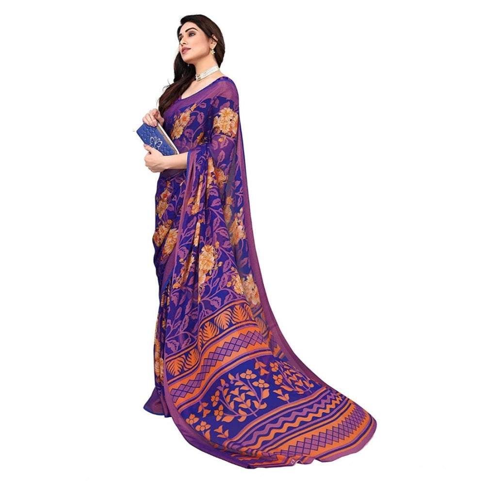 Vaystra Viscose Rayon Printed Saree With Unstitched Blouse – Blue