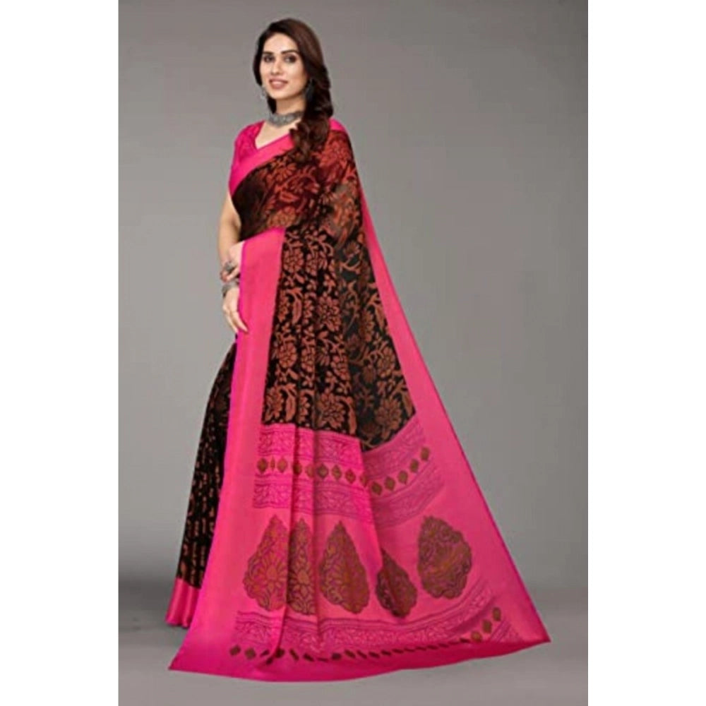Vaystra Viscose Rayon Printed Saree With Unstitched Blouse – Black