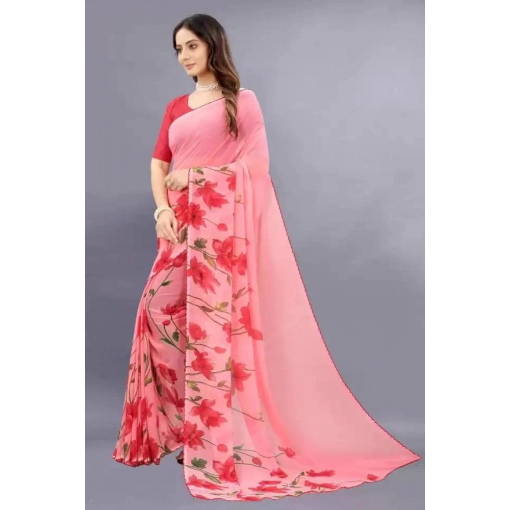 Vaystra Georgette Printed Saree With Unstitched Blouse – Red