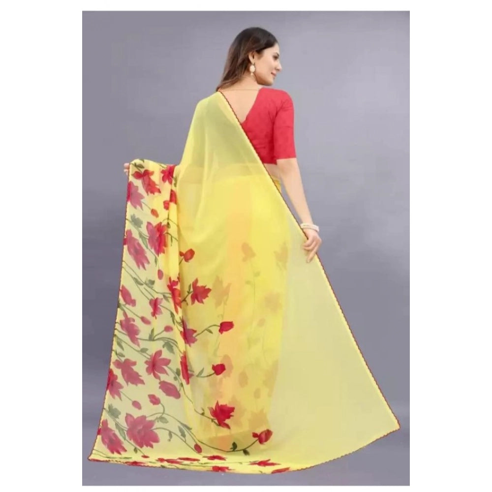 Vaystra Georgette Printed Saree With Unstitched Blouse – Yellow