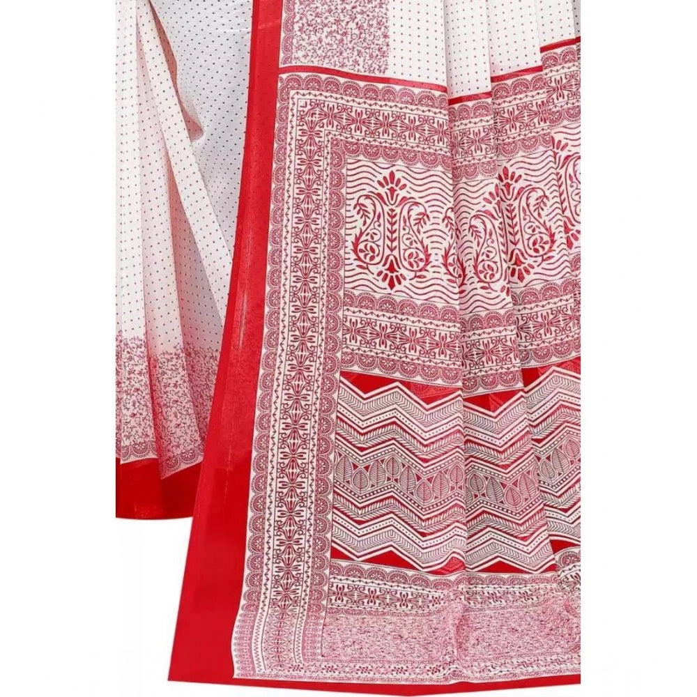 Vaystra Georgette Printed Saree With Unstitched Blouse – Red
