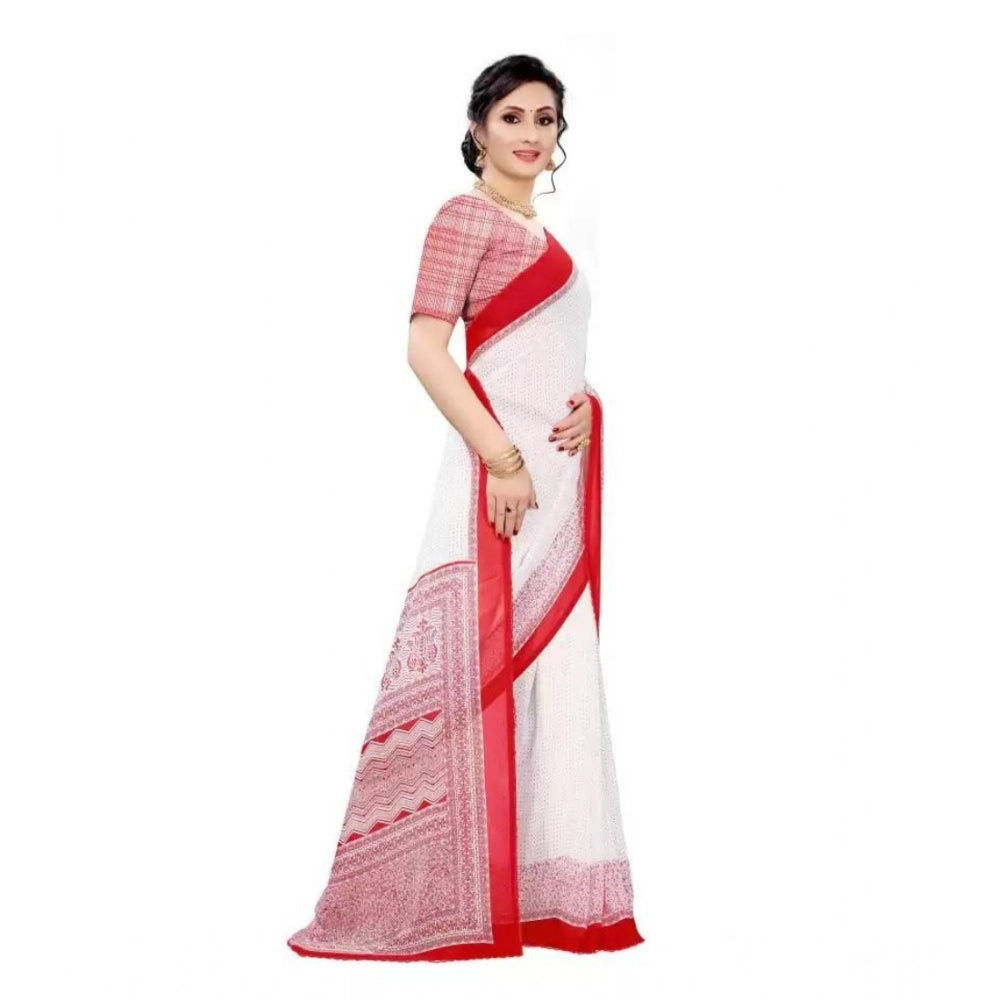 Vaystra Georgette Printed Saree With Unstitched Blouse – Red