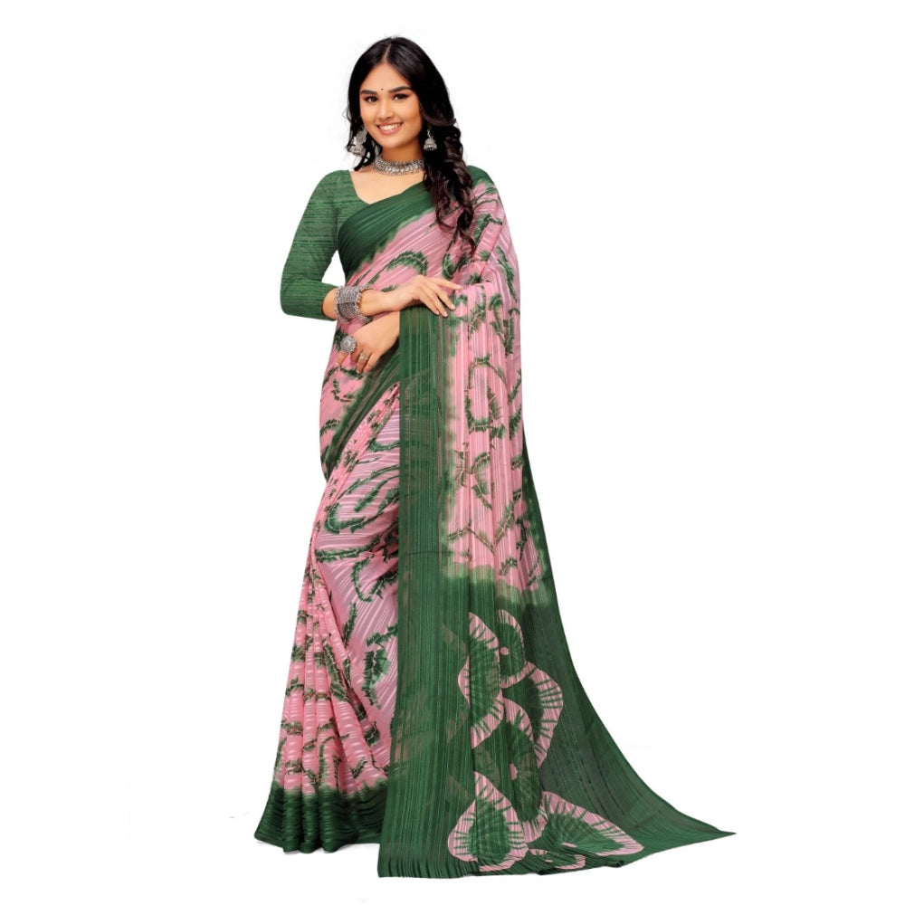 Vaystra Georgette Printed Saree With Unstitched Blouse – Green