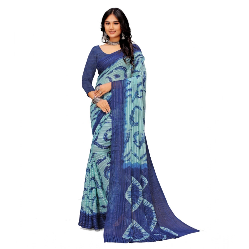 Vaystra Georgette Printed Saree With Unstitched Blouse – Blue
