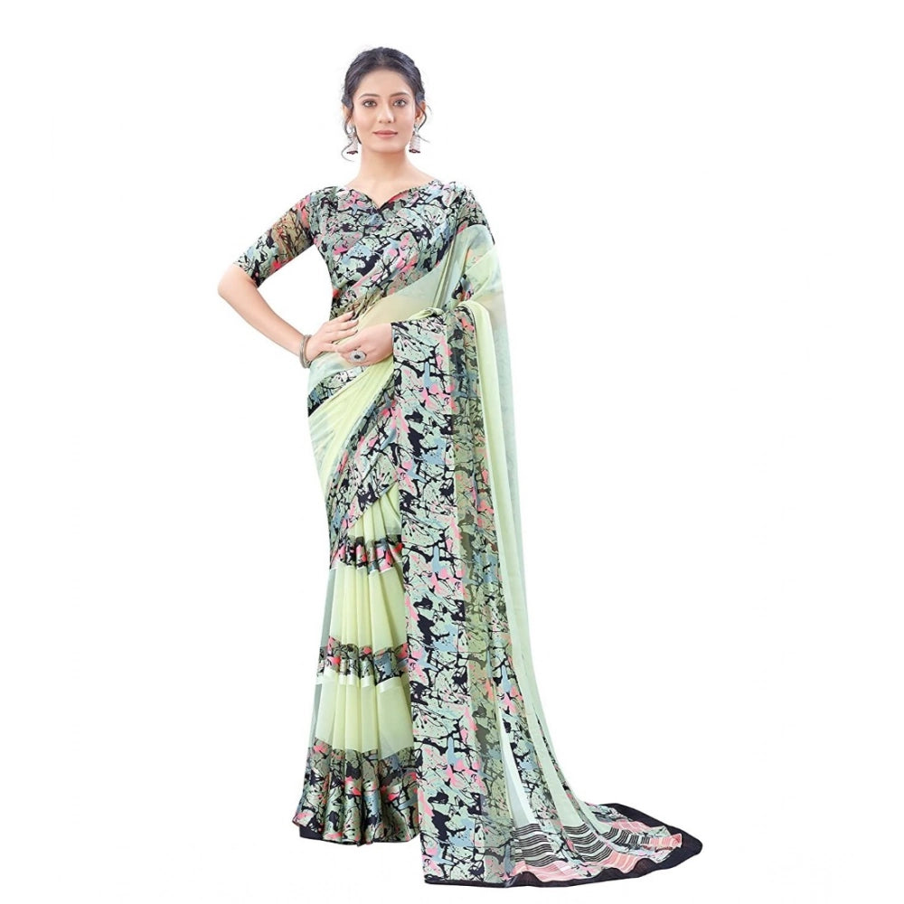 Vaystra Satin Patta Printed Saree With Unstitched Blouse – Cream